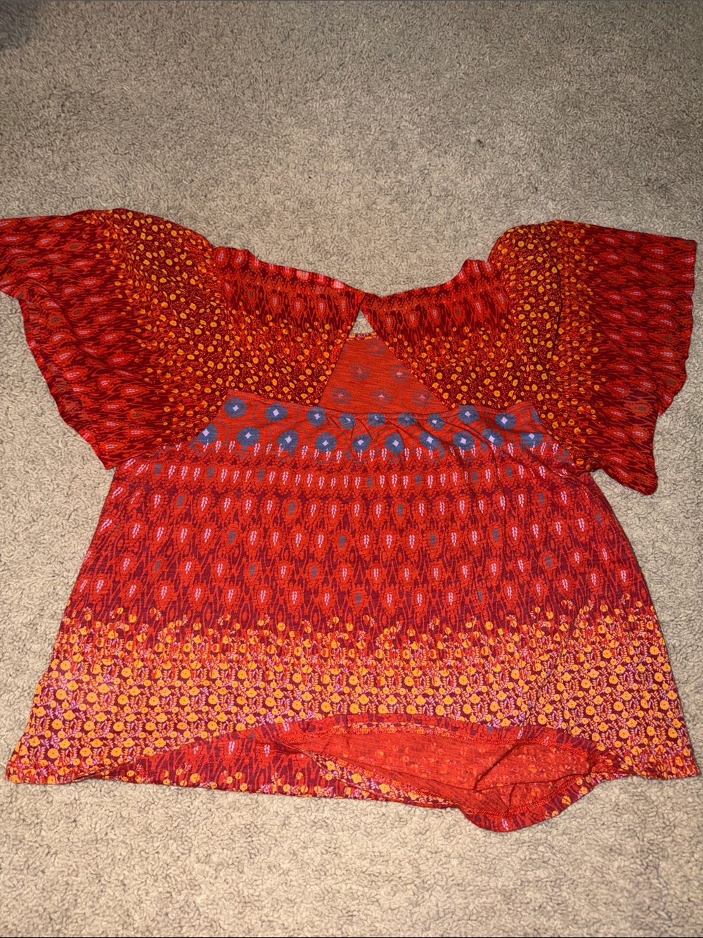 Lucky Brand Red Mixed-Print Short Sleeve Blouse - Picture 3 of 3